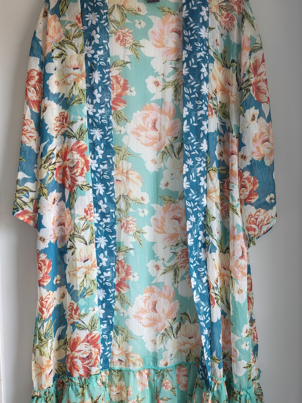 Vince Camuto Aqua & Teal Floral Open-Front Kimono Size O/S